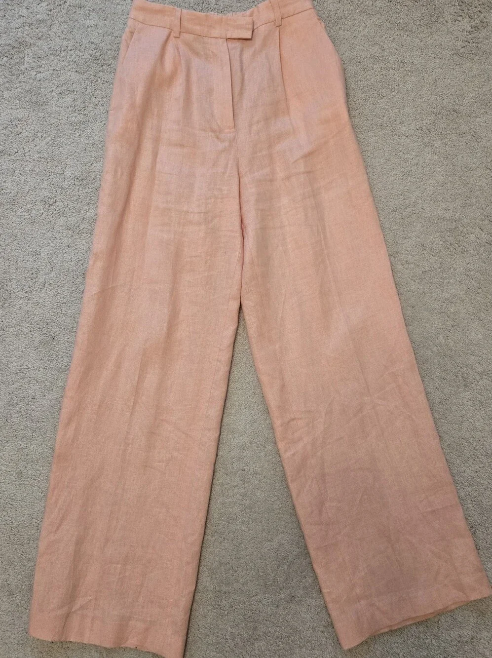 Zara Wide-Leg Linen Pants in Soft Peach